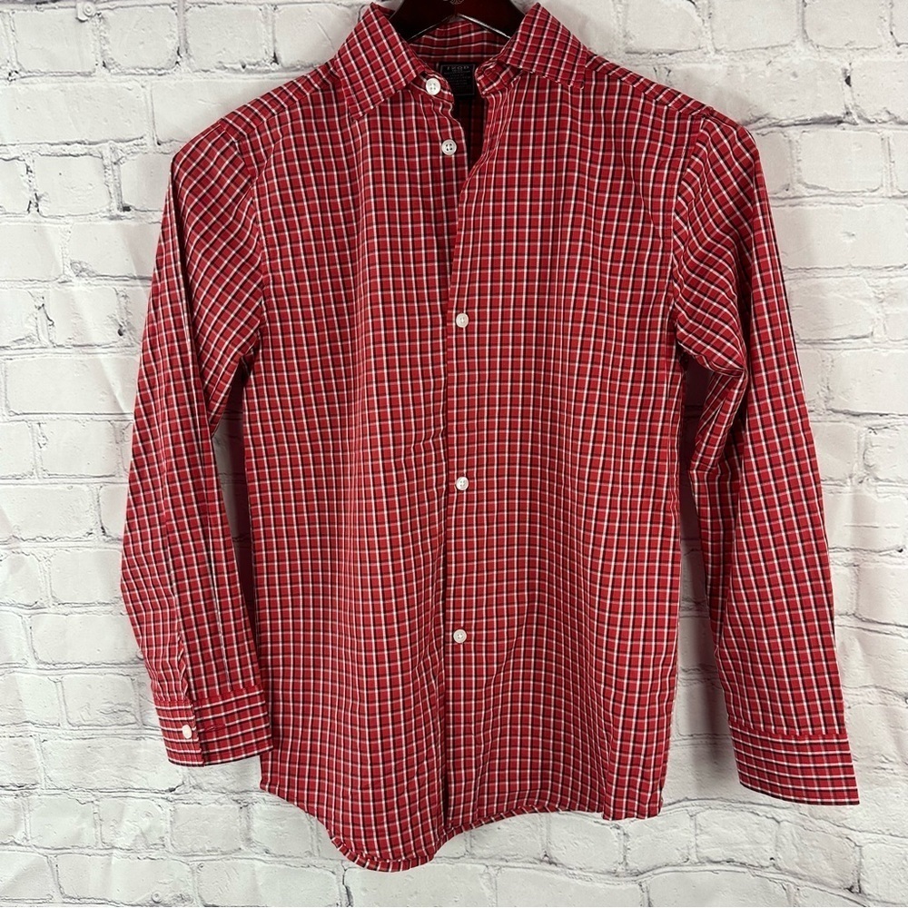 Izod Red plaid Button Down Shirt sz boys 10/12 cotton blend preppy